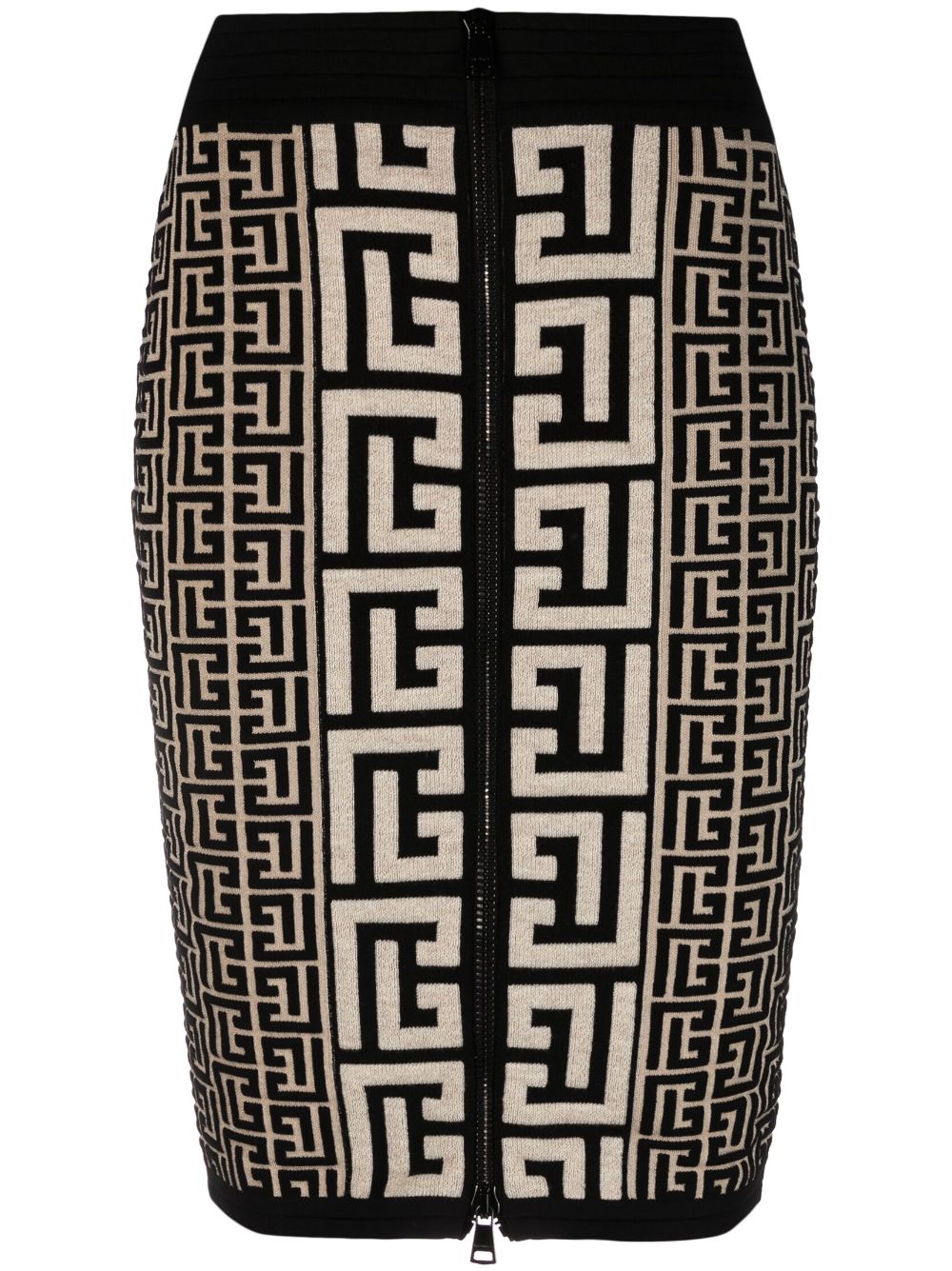 Shop Balmain Intarsia-knit Midi Skirt In Black