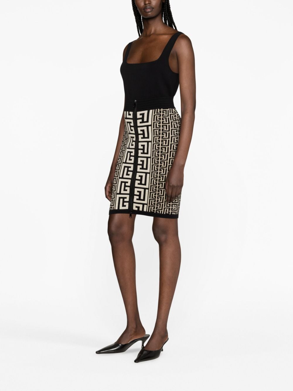 Shop Balmain Intarsia-knit Midi Skirt In Black