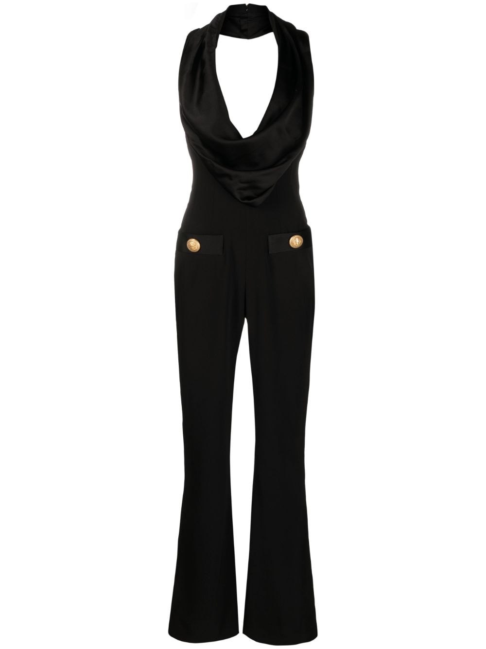 Shop Balmain Sleek Off-shoulder Jumpsuit In Black For Women