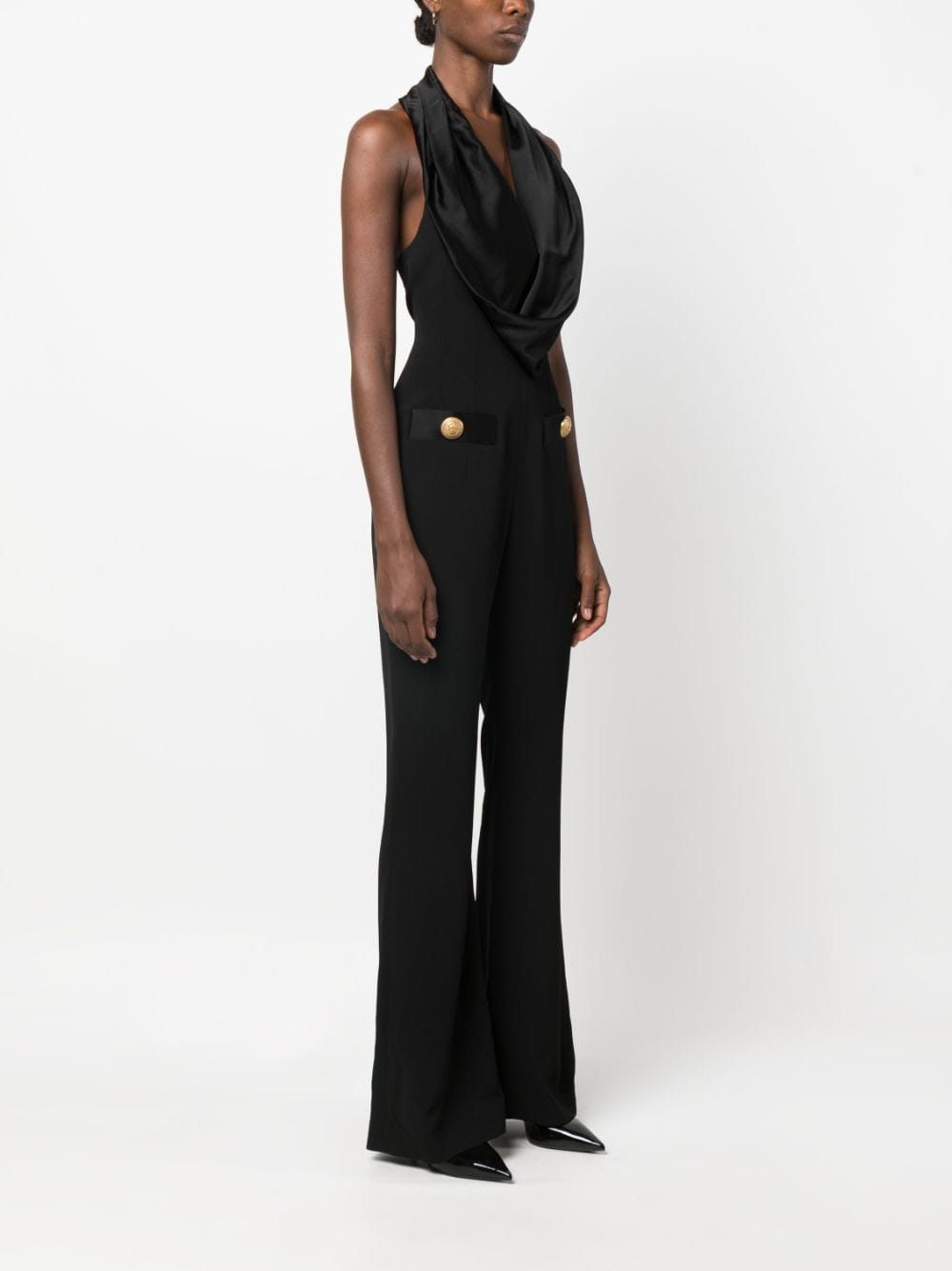 Shop Balmain Sleek Off-shoulder Jumpsuit In Black For Women