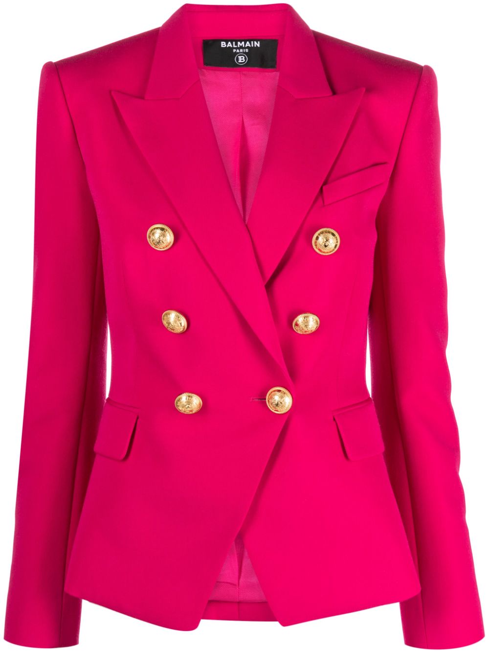 Shop Balmain Fuchsia Pink Double-breasted Wool Blazer For Women Ss24 In Black