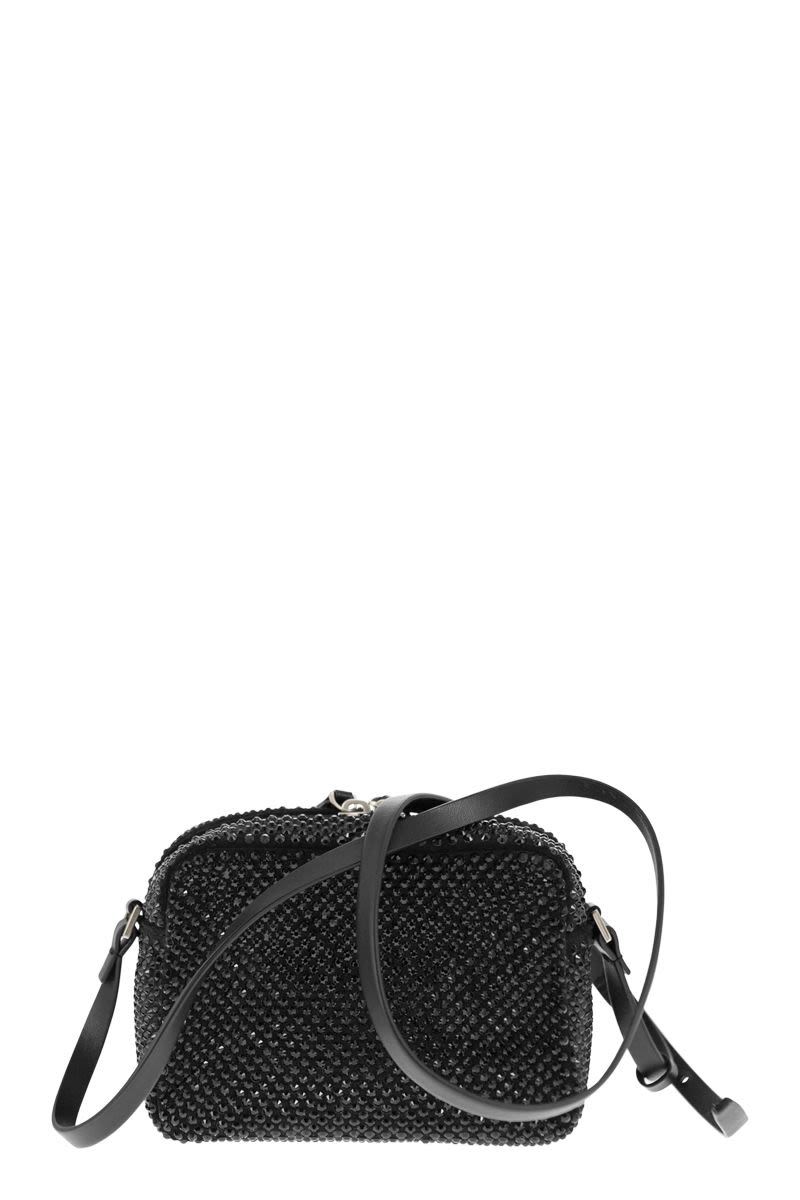Shop Fabiana Filippi The Small Leather Camera Handbag In Black With Diamond Thread Embroidery