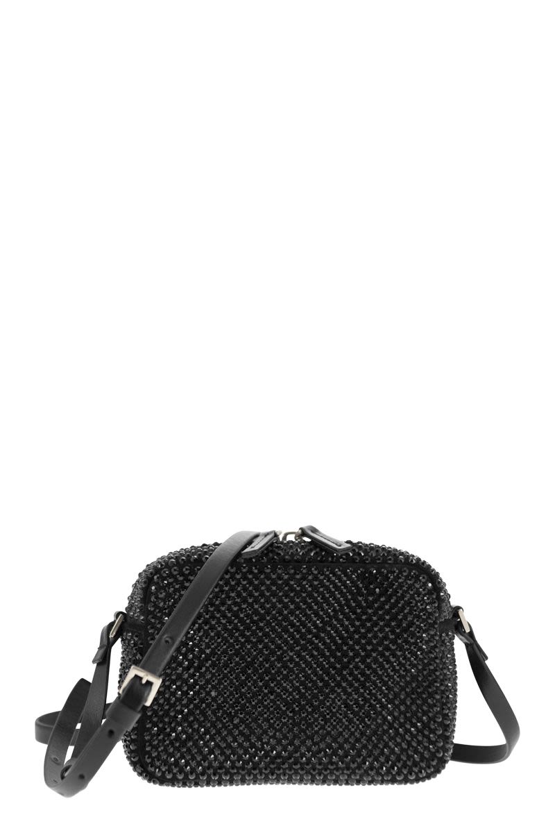 Shop Fabiana Filippi The Small Leather Camera Handbag In Black With Diamond Thread Embroidery