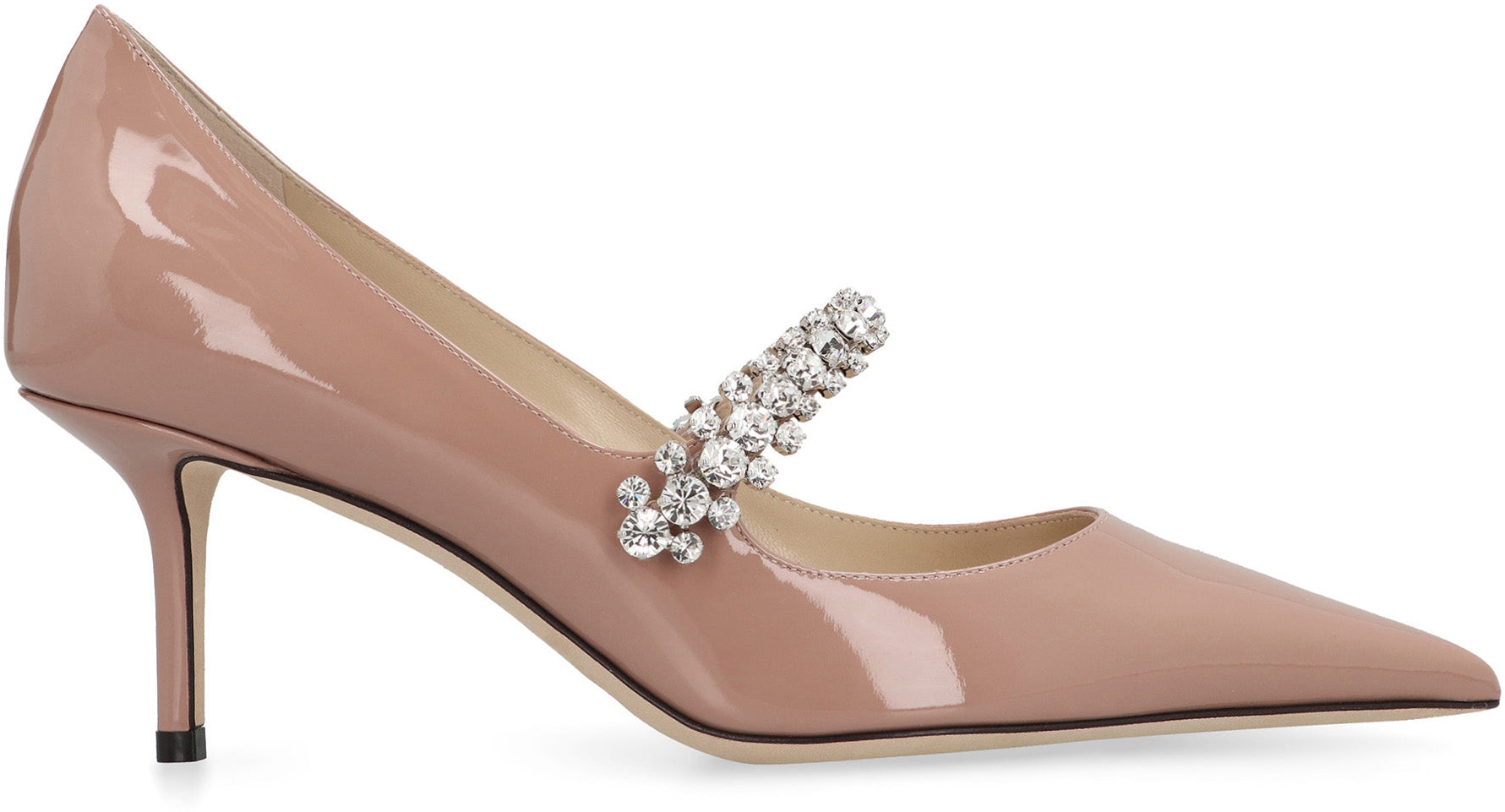 Shop Jimmy Choo Pink Patent Leather Crystal Strap Pointed Pumps In Beige