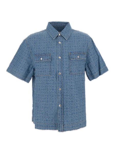 Shop Givenchy Light Blue Short Sleeve Boxy Fit Denim Shirt For Men