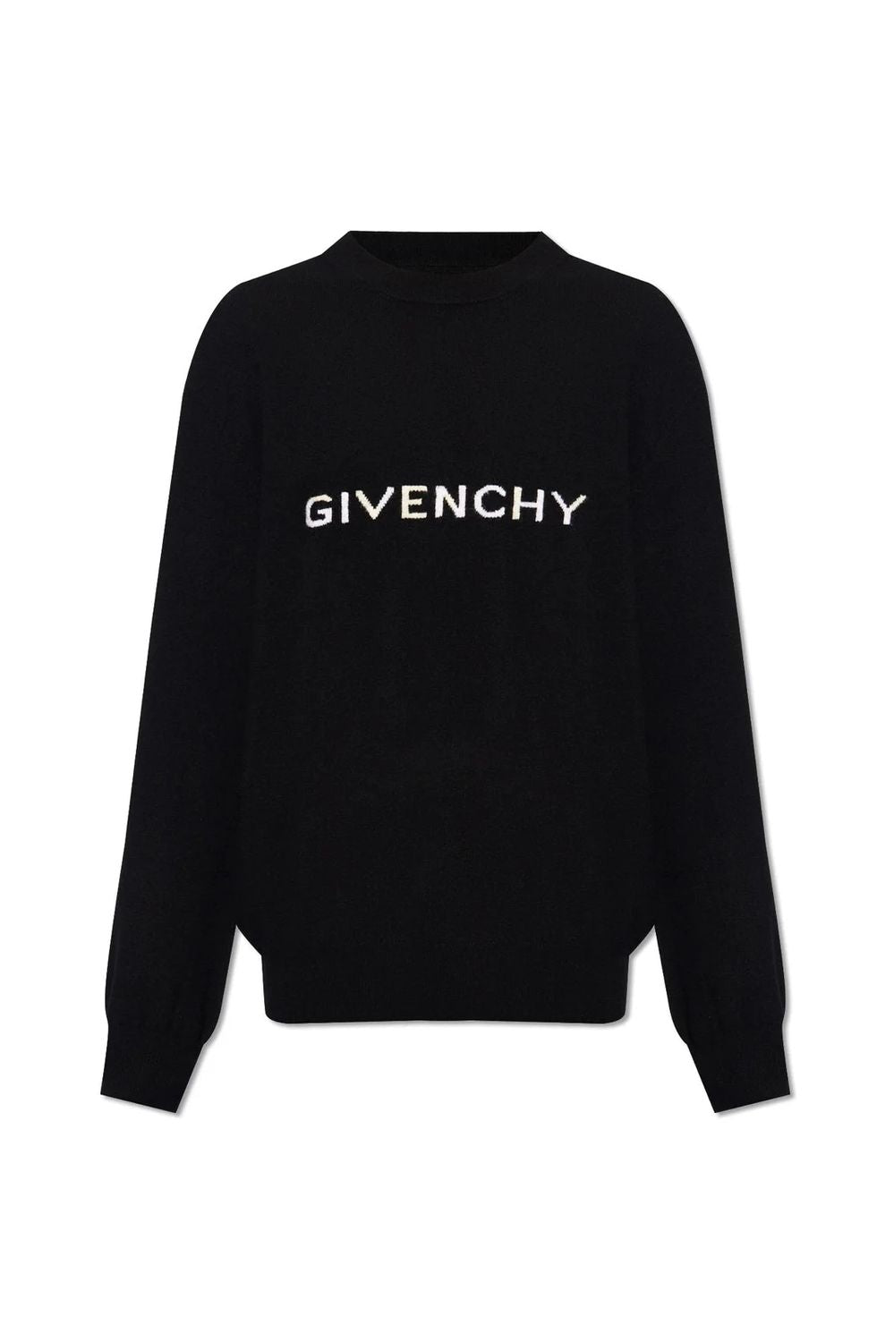 Givenchy Men's Contrasting Color Logo Wool Crew-neck Sweater In Black