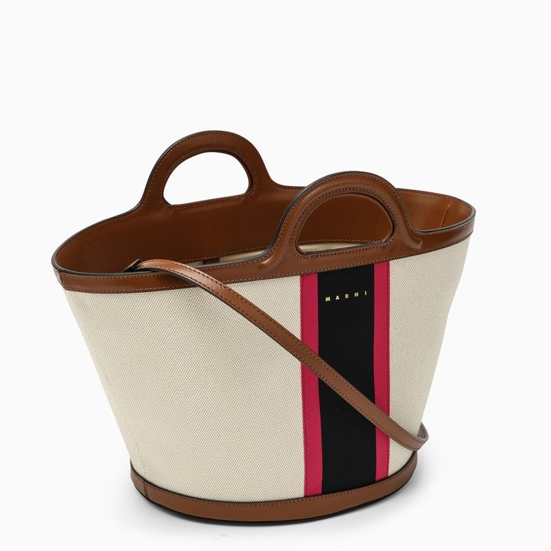 Shop Marni Tropicalia Mini Canvas Handbag In Beige, Blue & Fuchsia With Leather Accents And Removable Strap In Multicolor