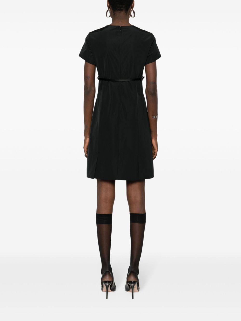 Shop Givenchy Black Cotton Blend Mini Dress With Flared Skirt And Adjustable Belt For Women