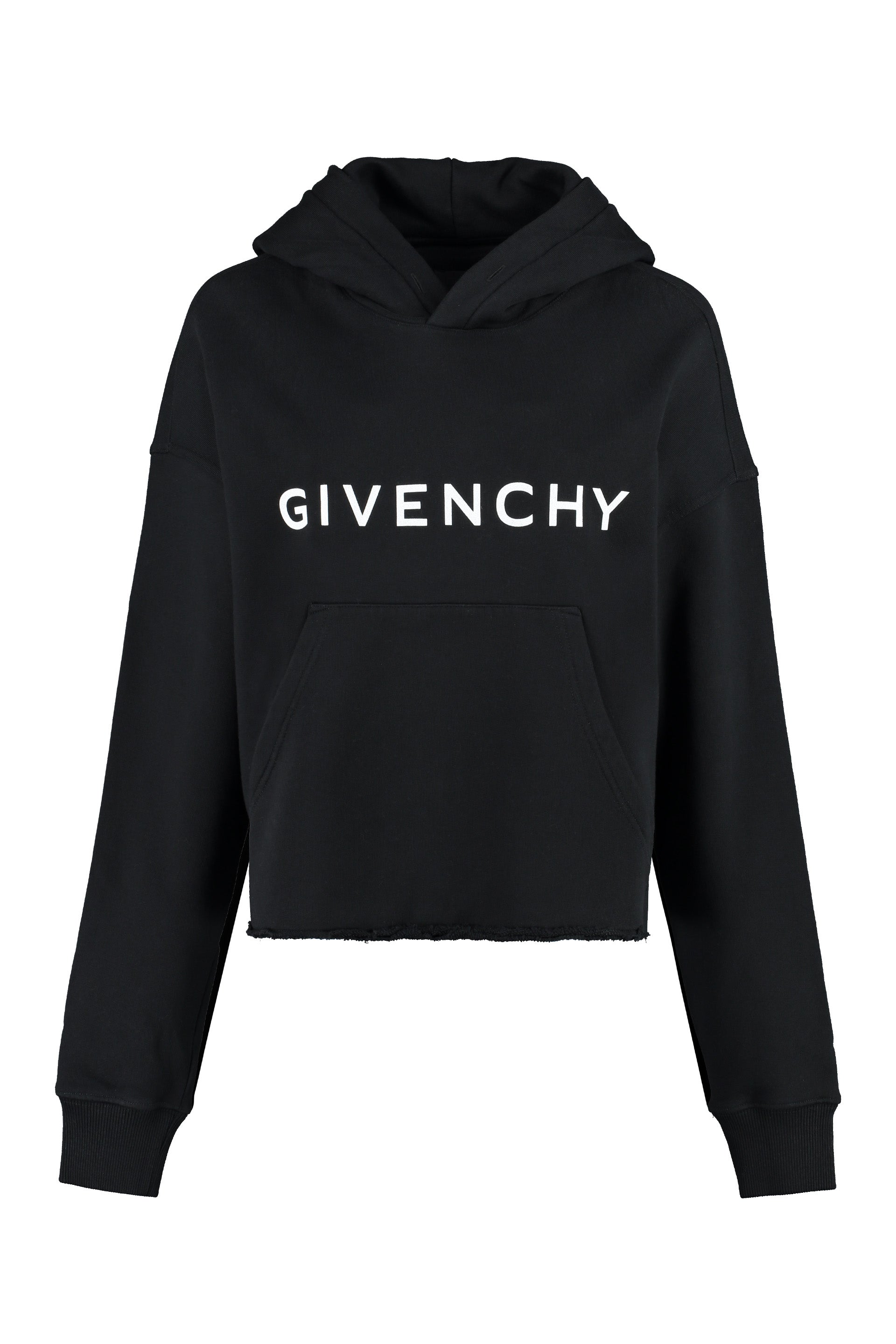 Shop Givenchy Classic Black Cotton Cropped Hoodie With Logo Print For Women