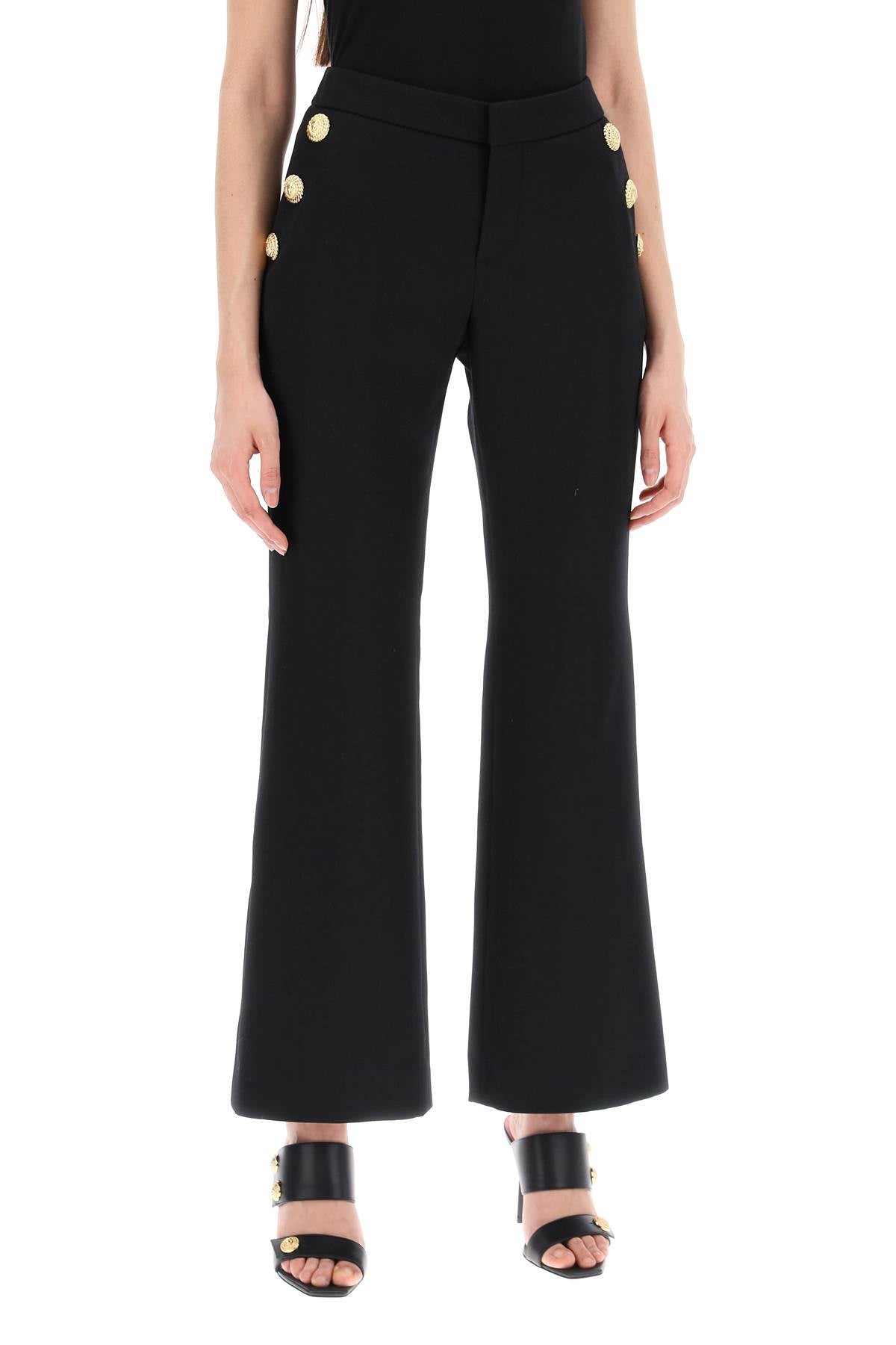 Shop Balmain Stylish Flared Pants With Embossed Buttons In Black