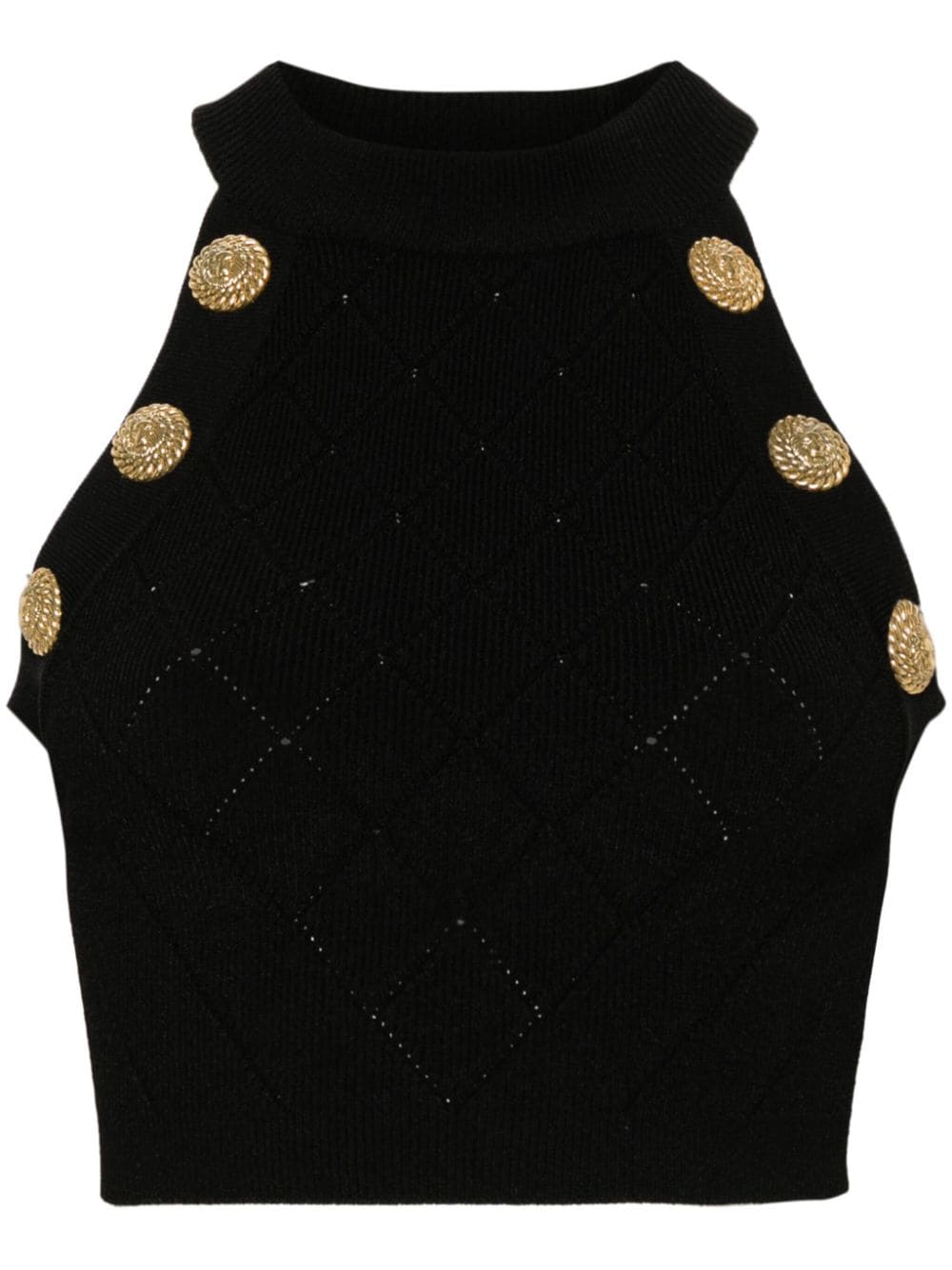 Shop Balmain Black Diamond Pattern Halterneck Cropped Top For Women
