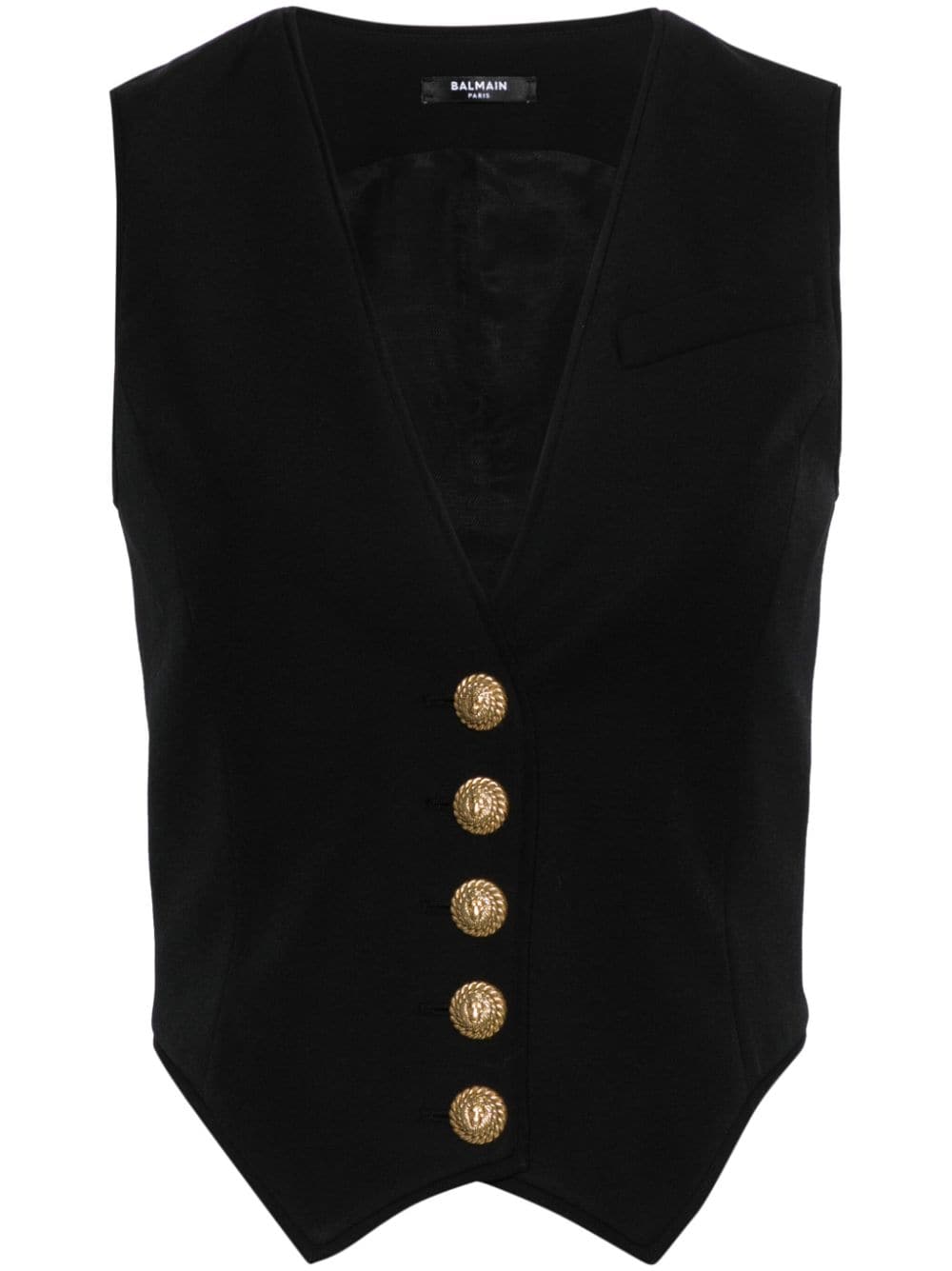 Shop Balmain Black V-neck Vest With Iconic Lion Buttons In Gold-tone Metal