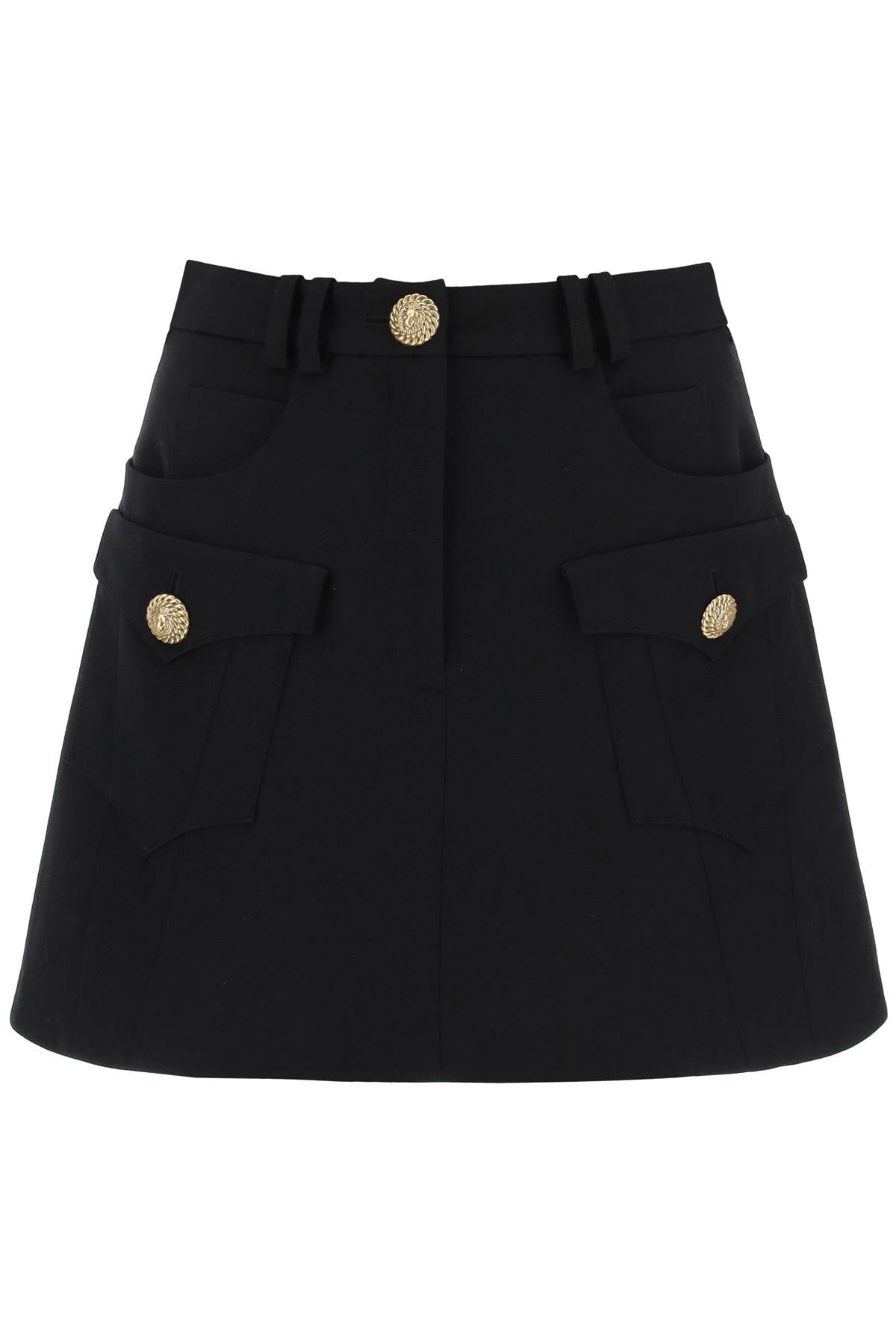 Shop Balmain Luxury Mini Skirt With Metallic Embossed Buttons In Black