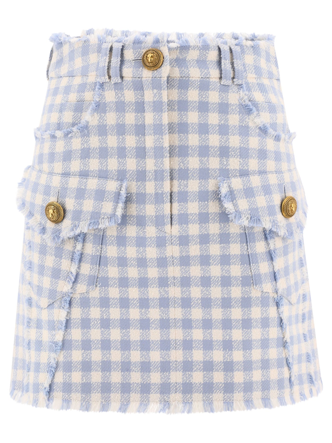 Shop Balmain Breezy Checkered Mini Skirt In Bleu And Blanc For Women In Bleupblanc