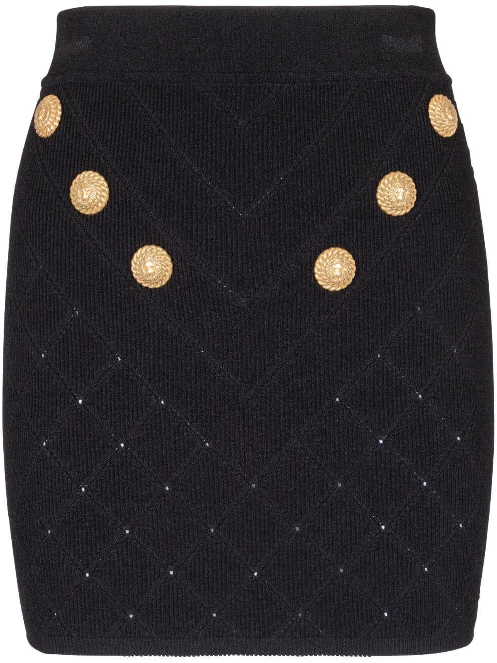 Shop Balmain Black High Waist Knit Mini Skirt With Button Detailing