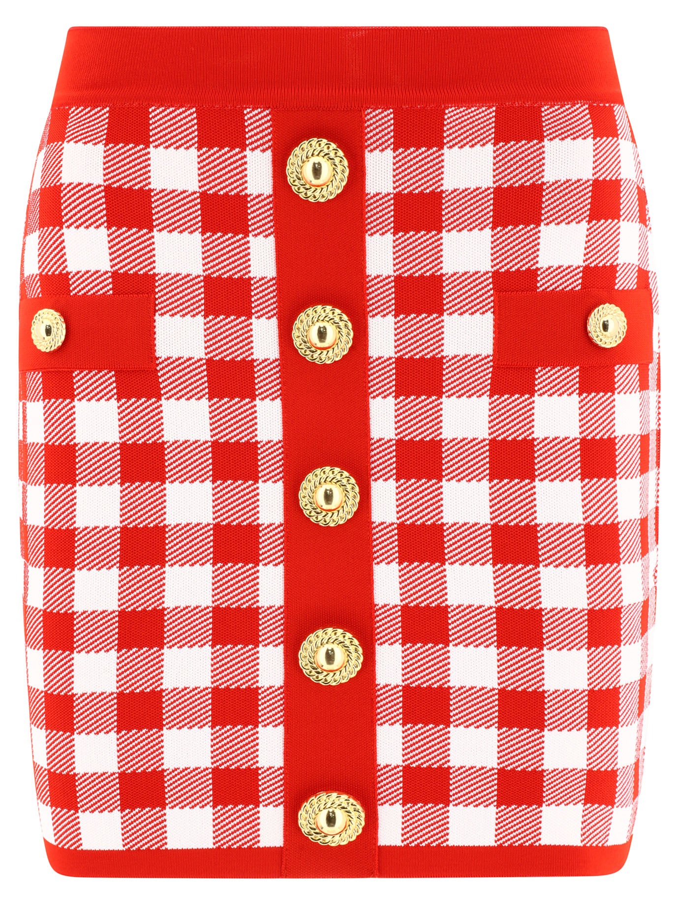 Shop Balmain Red Gingham Skirt For Women | Ss24 Collection