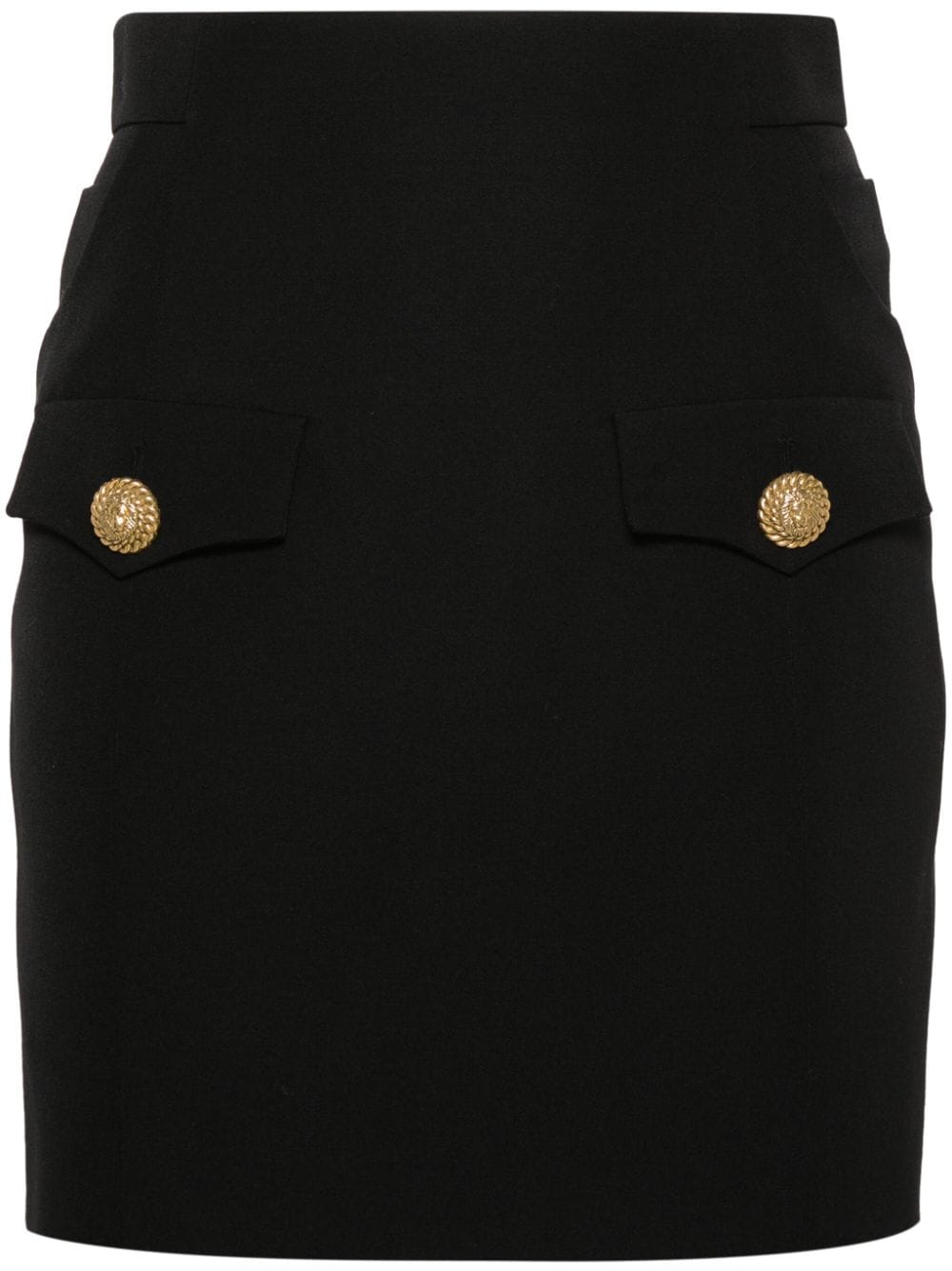 Balmain Black Wool Mini Skirt With Lion Head Buttons And Antique Hardware