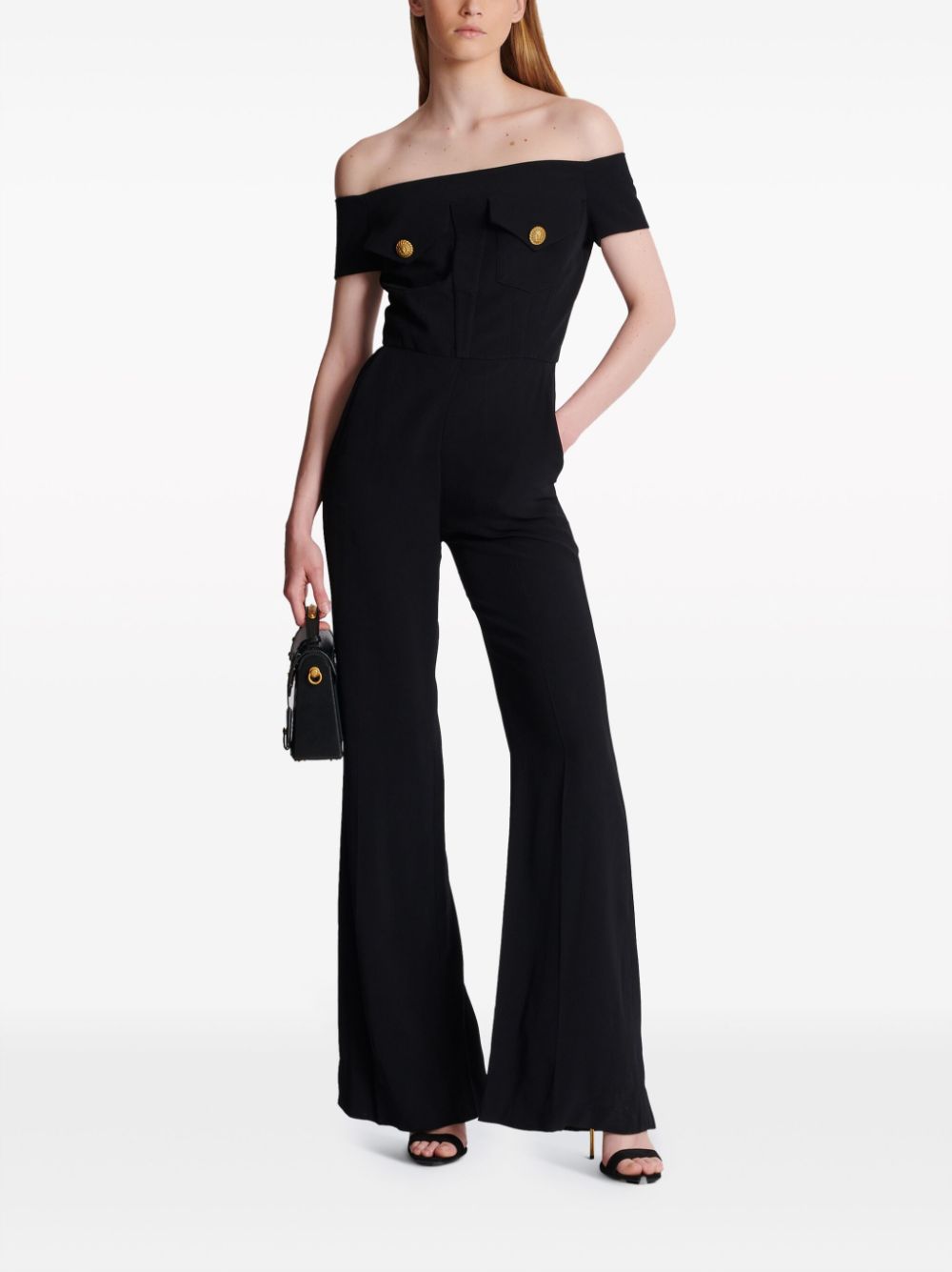 Shop Balmain Stunning Black Jumpsuit With Jewel Accents For Women