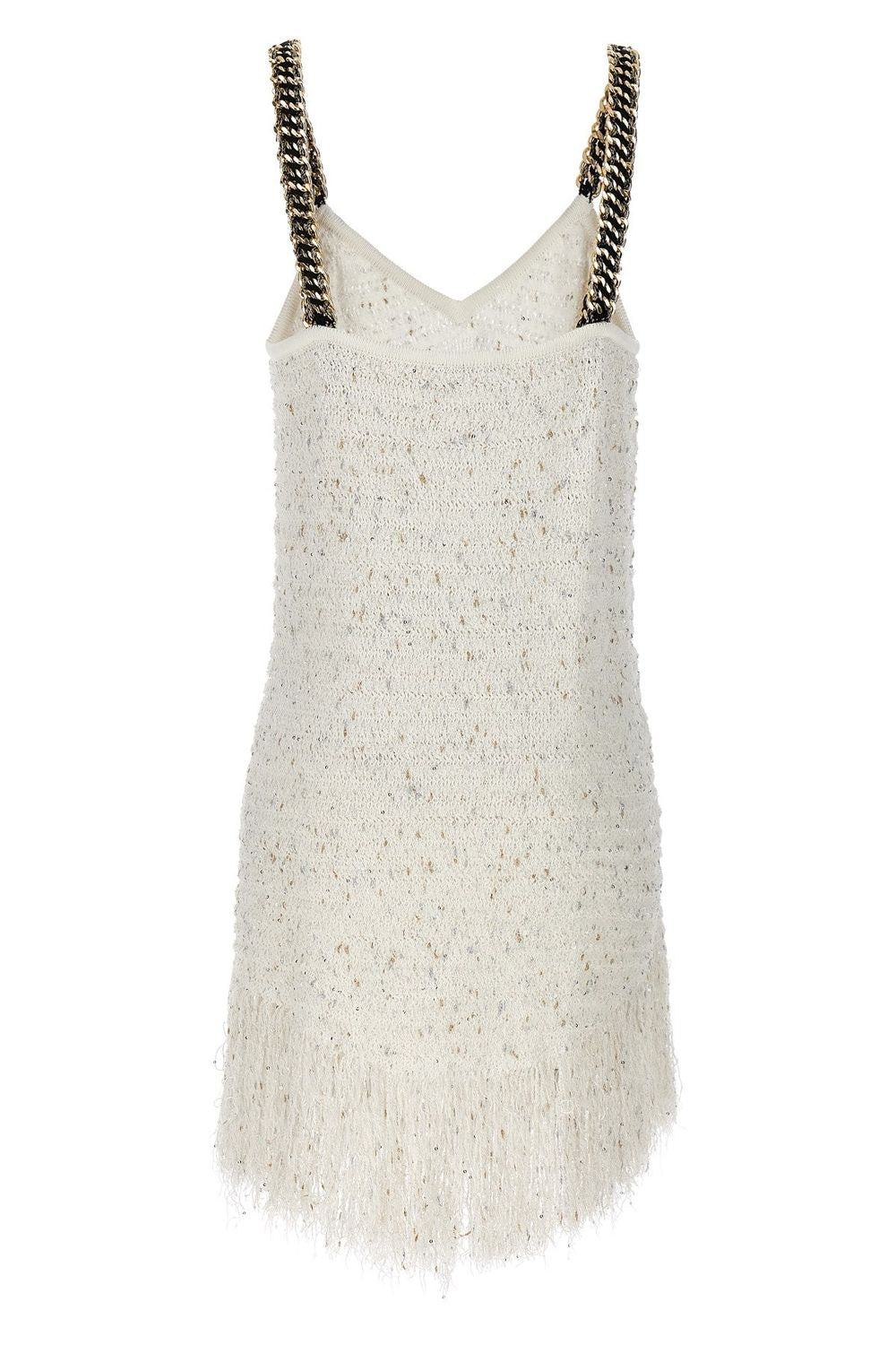 Shop Balmain Fringed Lurex Tweed Dress For Women In White