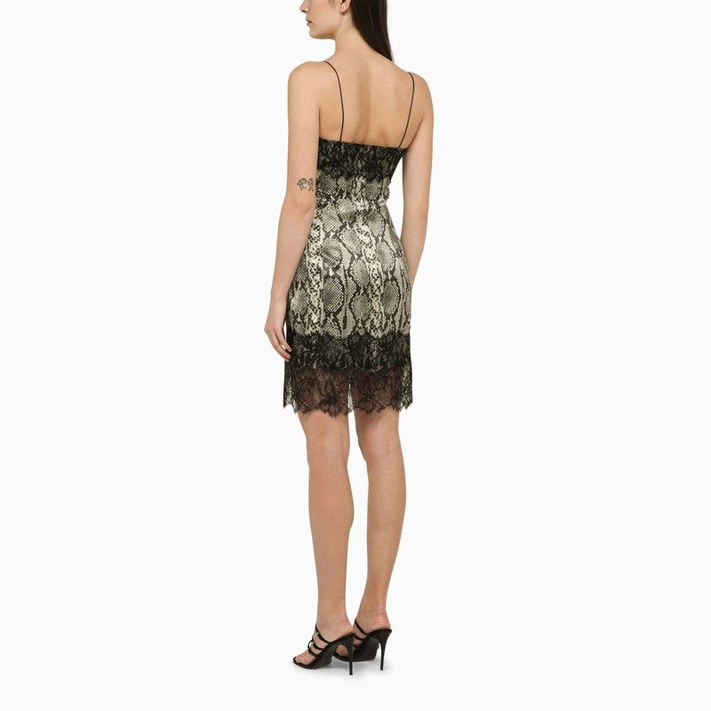 Shop Balmain Python Motif Silk Dress With Contrasting Lace For Women In Grey