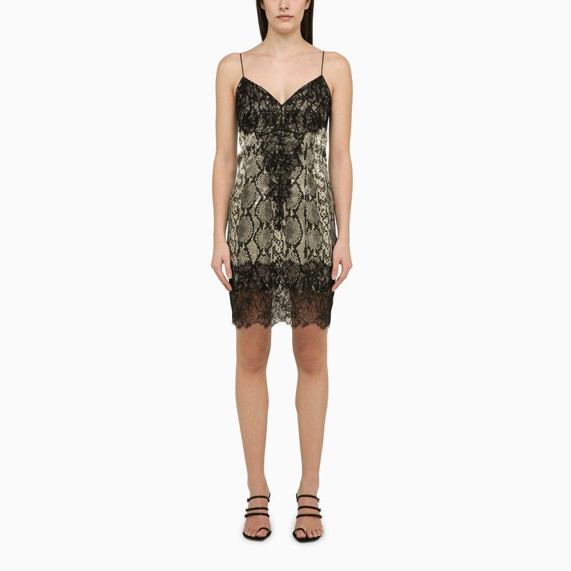 Shop Balmain Python Motif Silk Dress With Contrasting Lace For Women In Grey