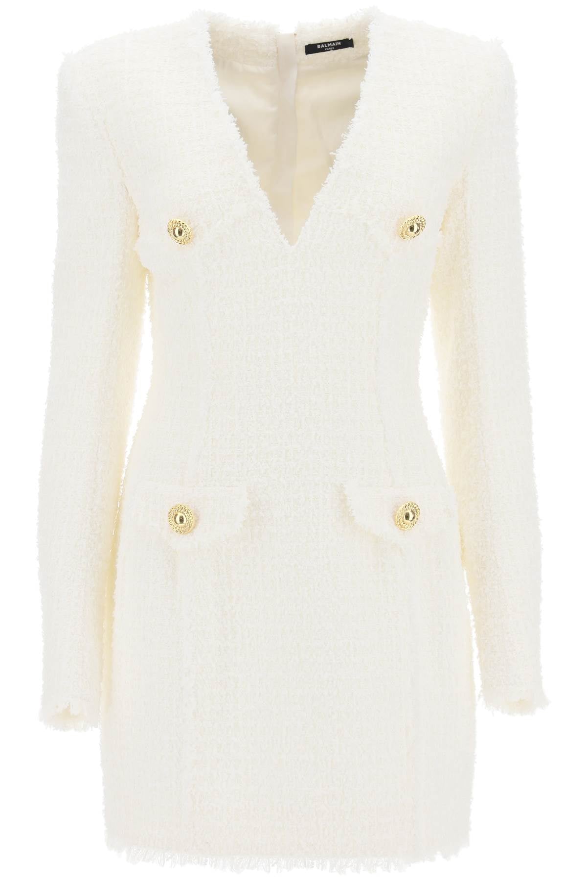 Shop Balmain Elegant Tweed Mini Dress For Women In White