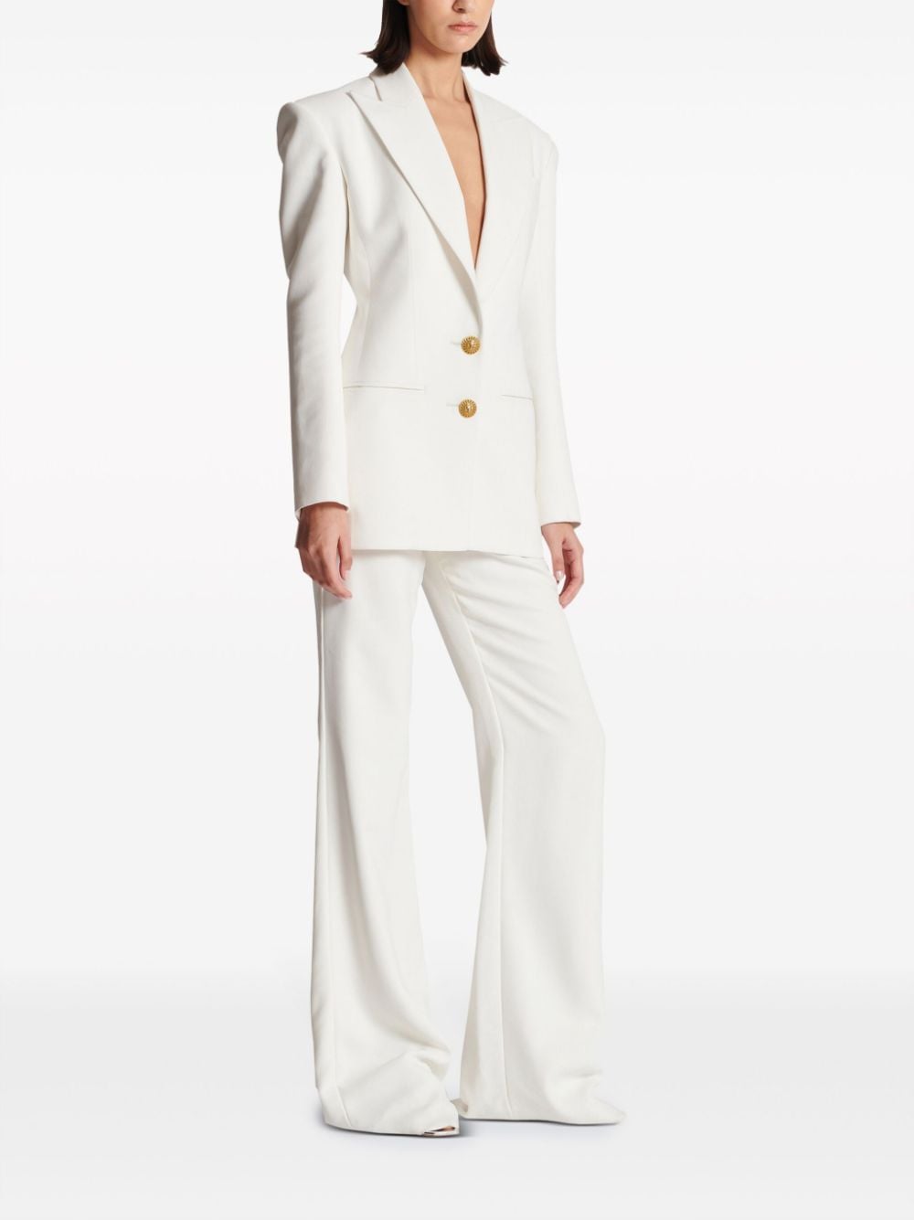 Shop Balmain Structured White Creasedêpleated Single-breasted Jacket For Women