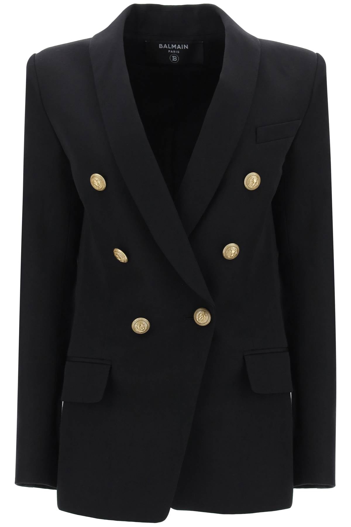 Shop Balmain Double-breasted Jacket With Shaped Cut For Women In Black