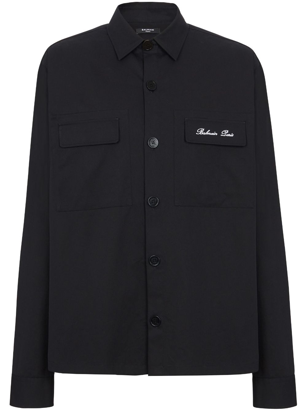 Shop Balmain Statement Embroidered Cotton Shirt For Men In Black