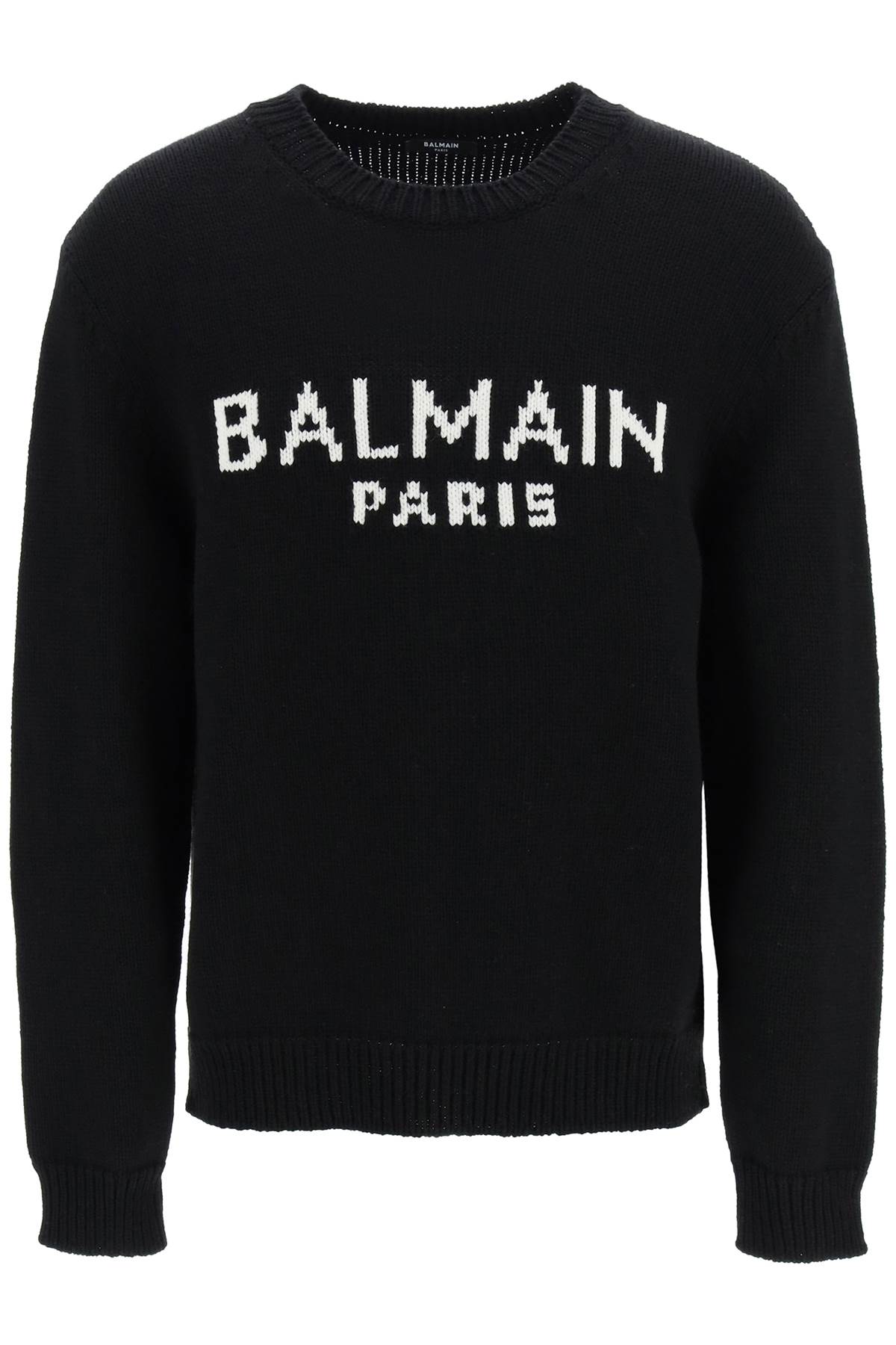 Shop Balmain Men's Black Jacquard Logo Sweater For Ss24