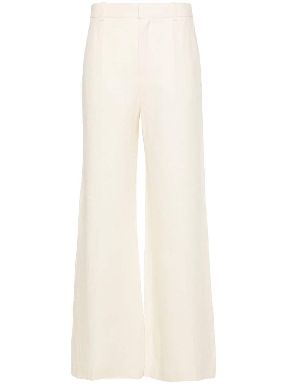 Shop Chloé Milk White Linen Flared Trousers For Women
