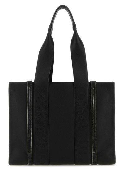 Shop Chloé Black Logo-printed Tote Handbag For Women (ss24)