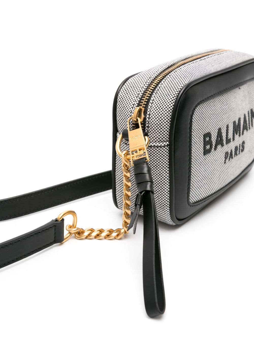 Shop Balmain Black And White Checkered Logo Crossbody Bag For Women | Ss24 Collection