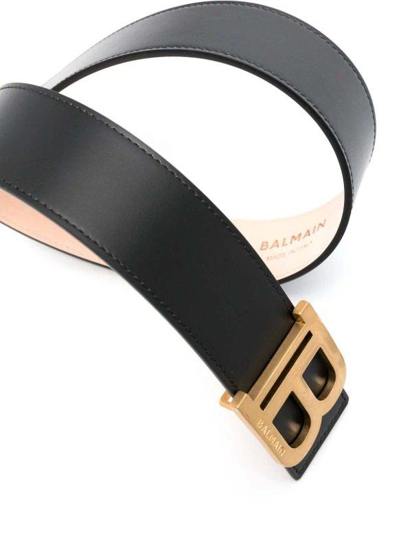 Shop Balmain Black Logo Belt With Gold Buckle For Women From Ss24 Collection
