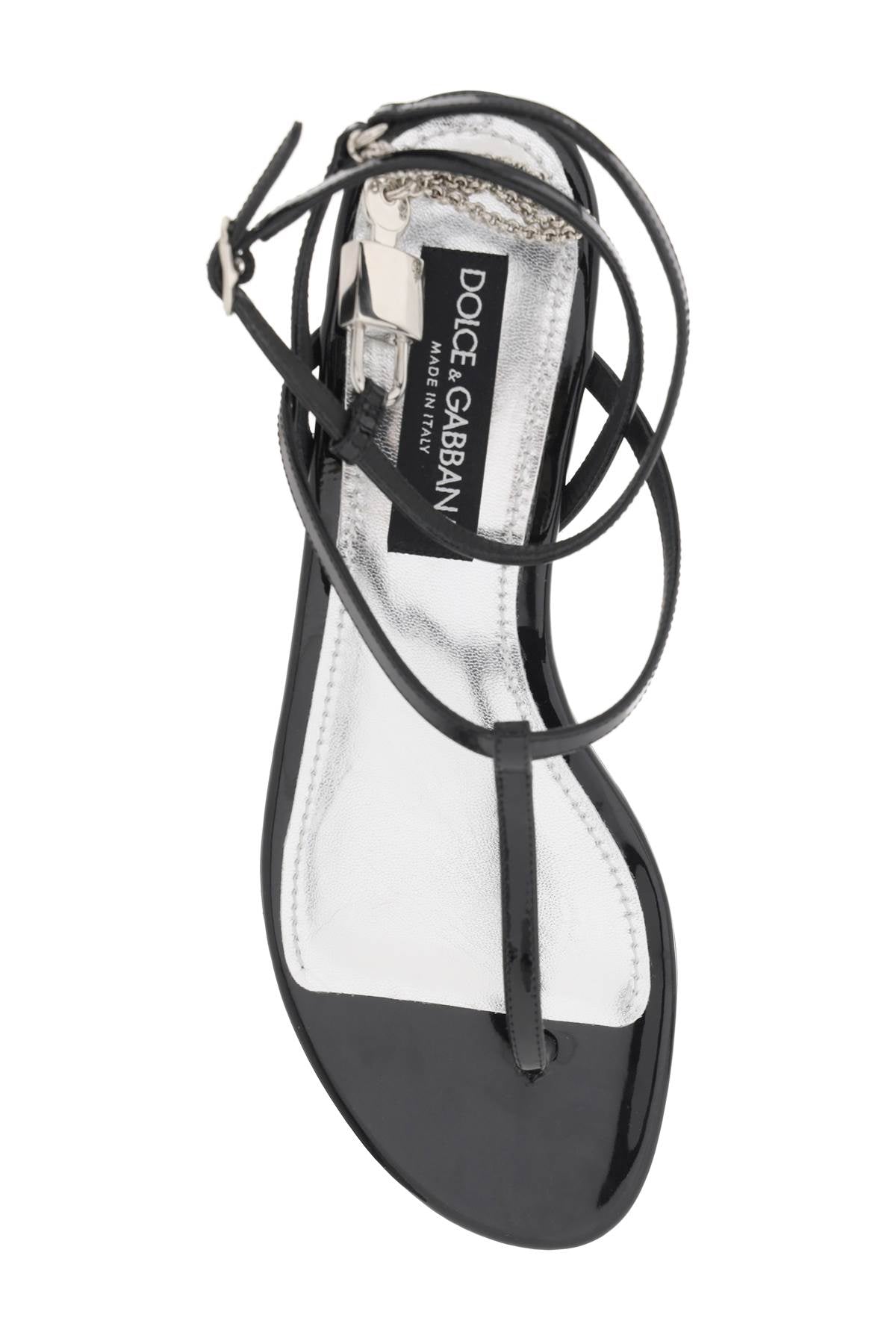 Shop Dolce & Gabbana Black Patent Leather Thong Sandals With Padlock For Women