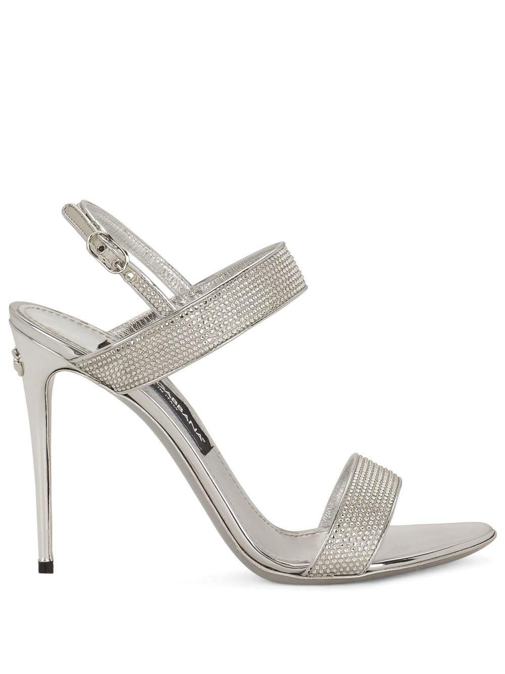 Shop Dolce & Gabbana Metallic Leather Ankle Strap Sandals In Gray