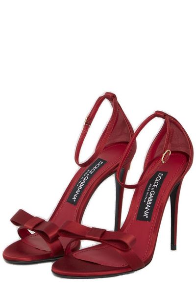 Shop Dolce & Gabbana Red Satin Sandals With Bow Detail In Black