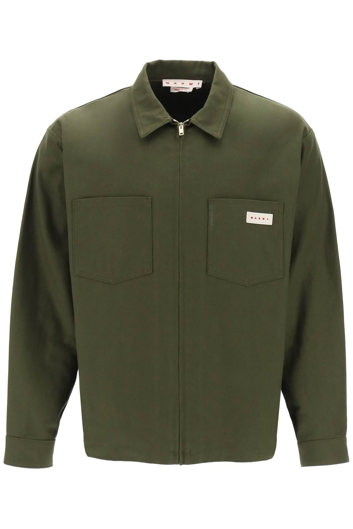 Shop Marni Dark Green Cotton Shirt Jacket For Men