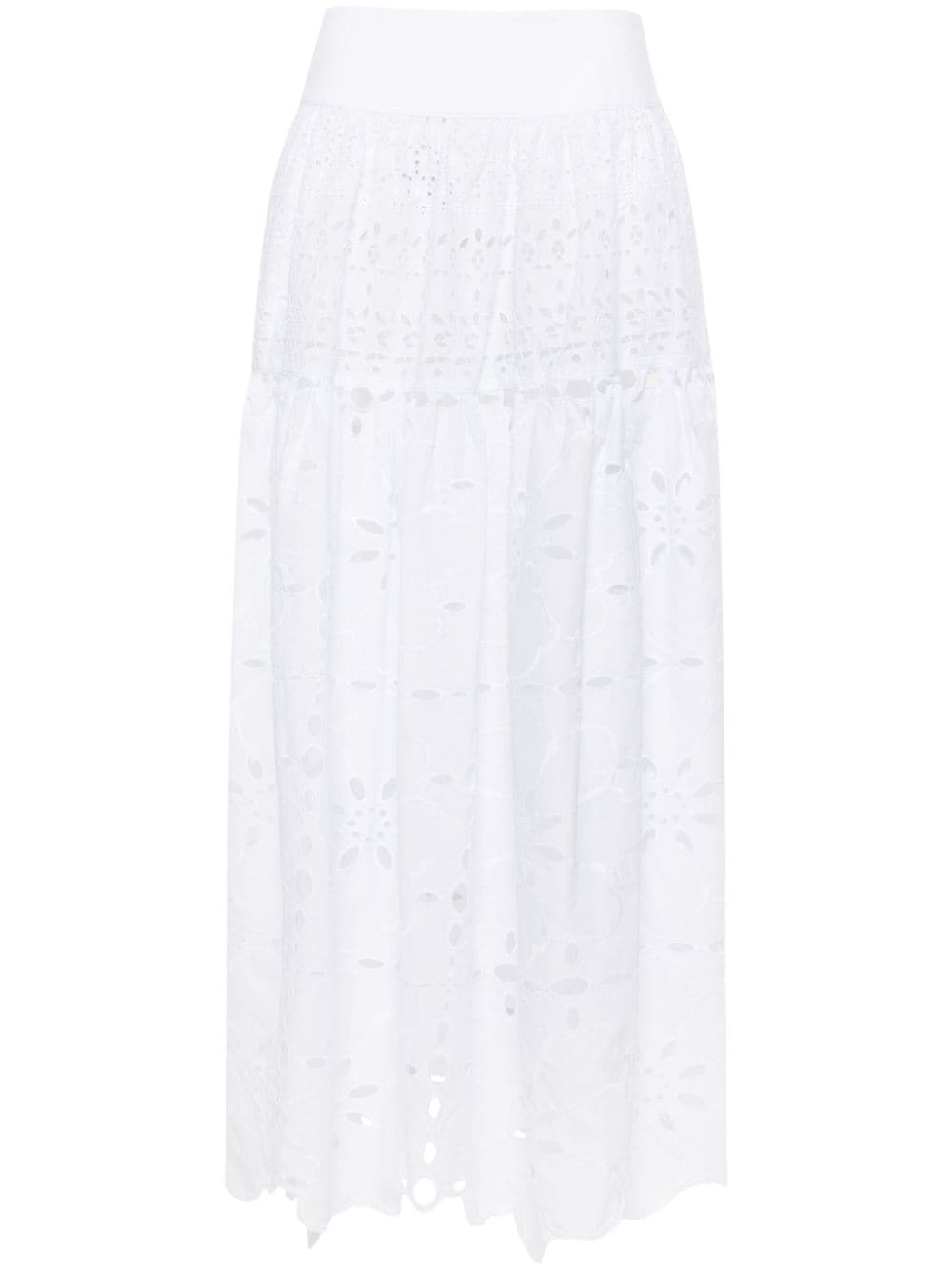 Shop Ermanno Scervino Floral Lace Cotton Maxi Skirt In White For Women