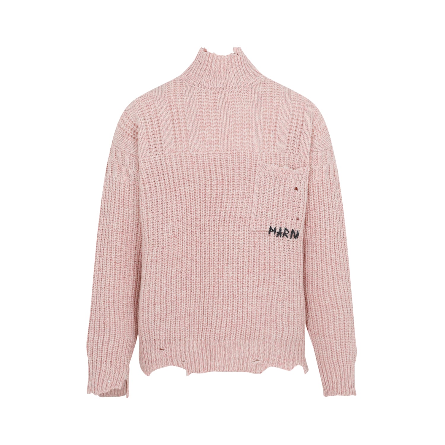 Marni Men's Funnel-neck Sweater In Destroyed-effect Wool For Fw23 In Pink