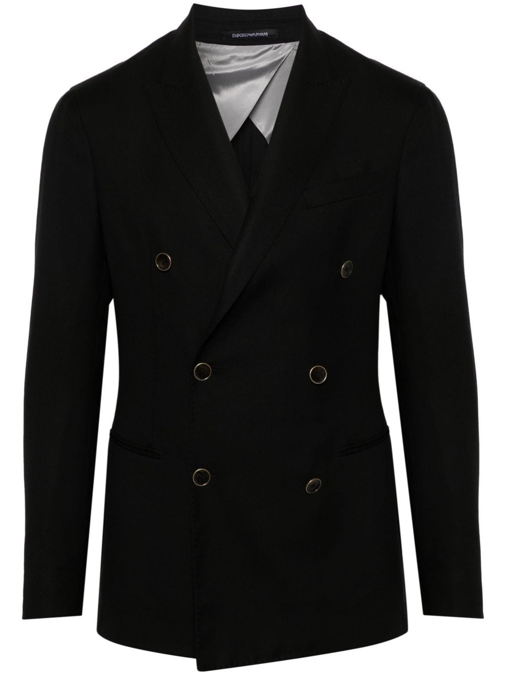 Shop Emporio Armani Men's Black Wool Blend Double-breasted Blazer Jacket