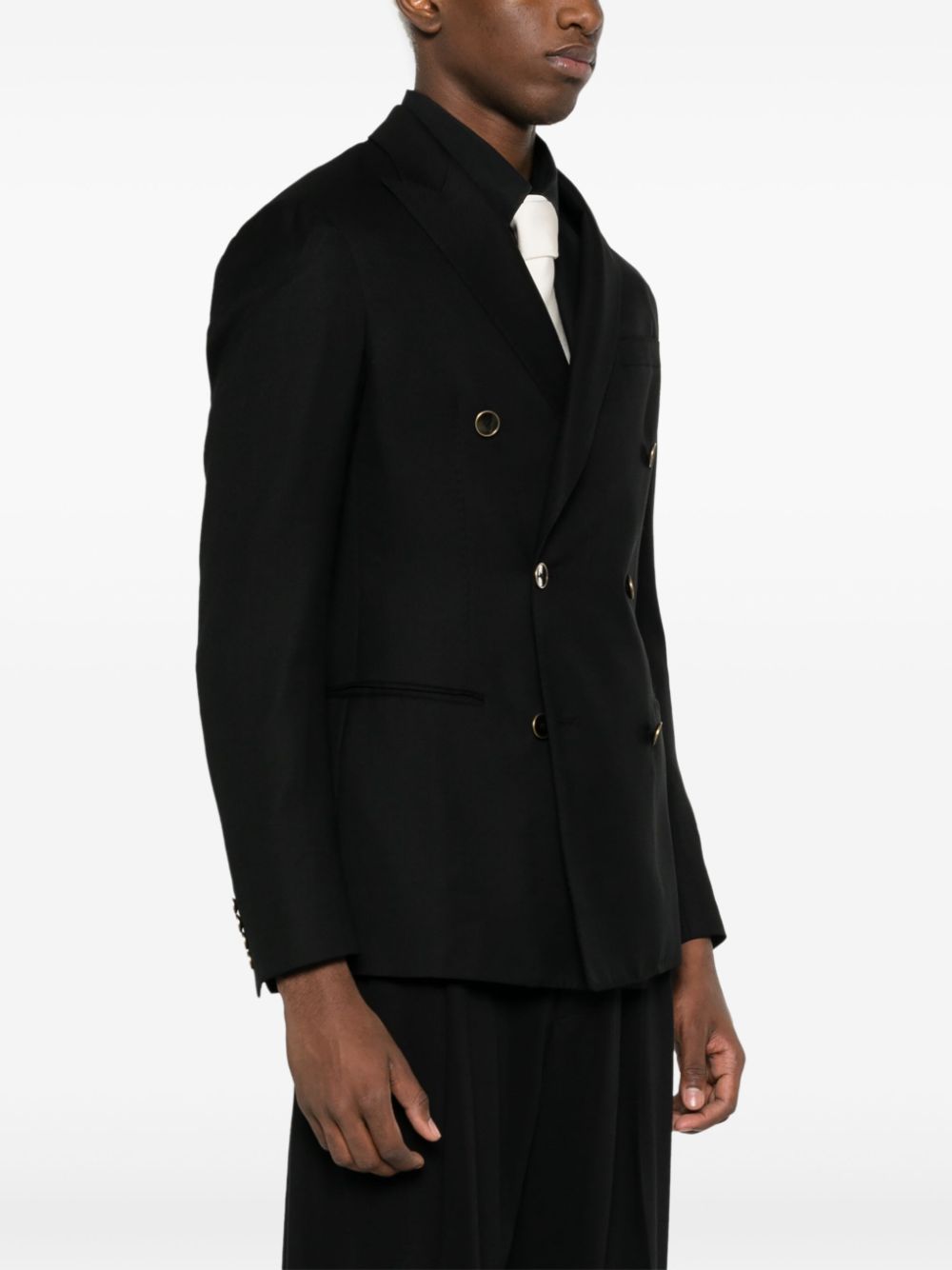 Shop Emporio Armani Men's Black Wool Blend Double-breasted Blazer Jacket