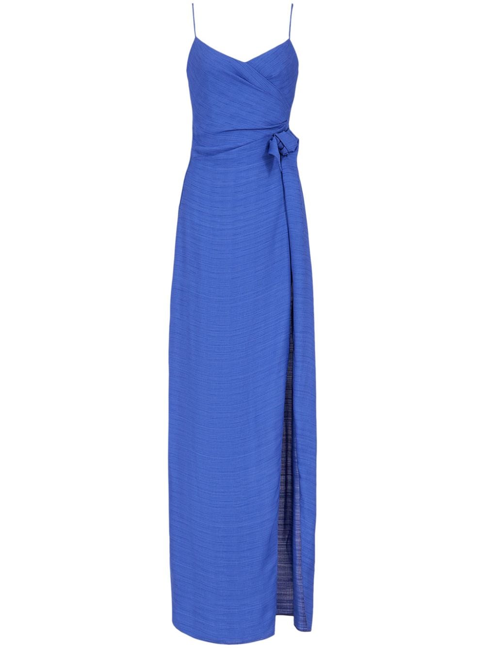 Shop Emporio Armani Navy Blue V-neck Crepe Midi Dress With Knot Detailing And Front Slit
