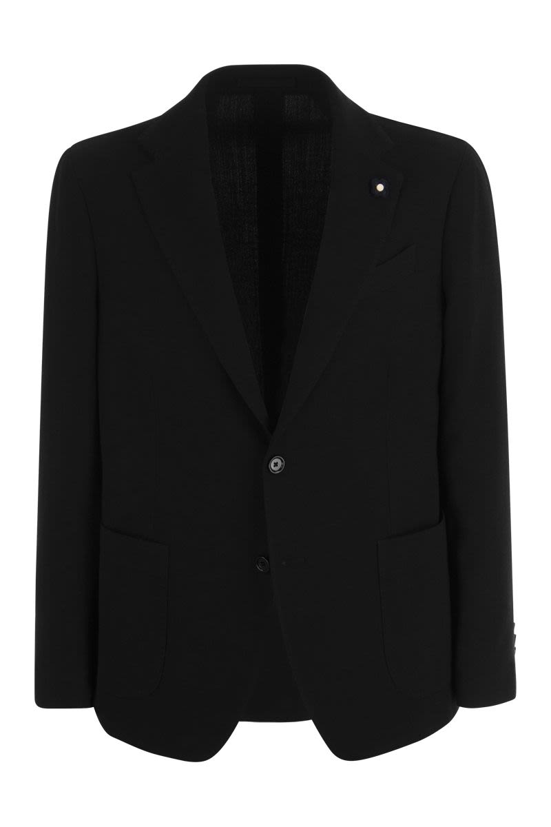 Shop Lardini Deconstructed Wool And Cotton Blend Jacket In Black