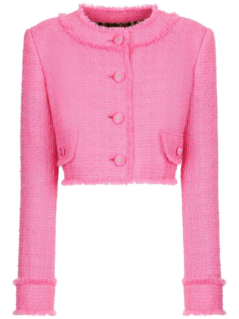 Shop Dolce & Gabbana Fuchsia Pink Tweed Cropped Jacket For Women In Purple