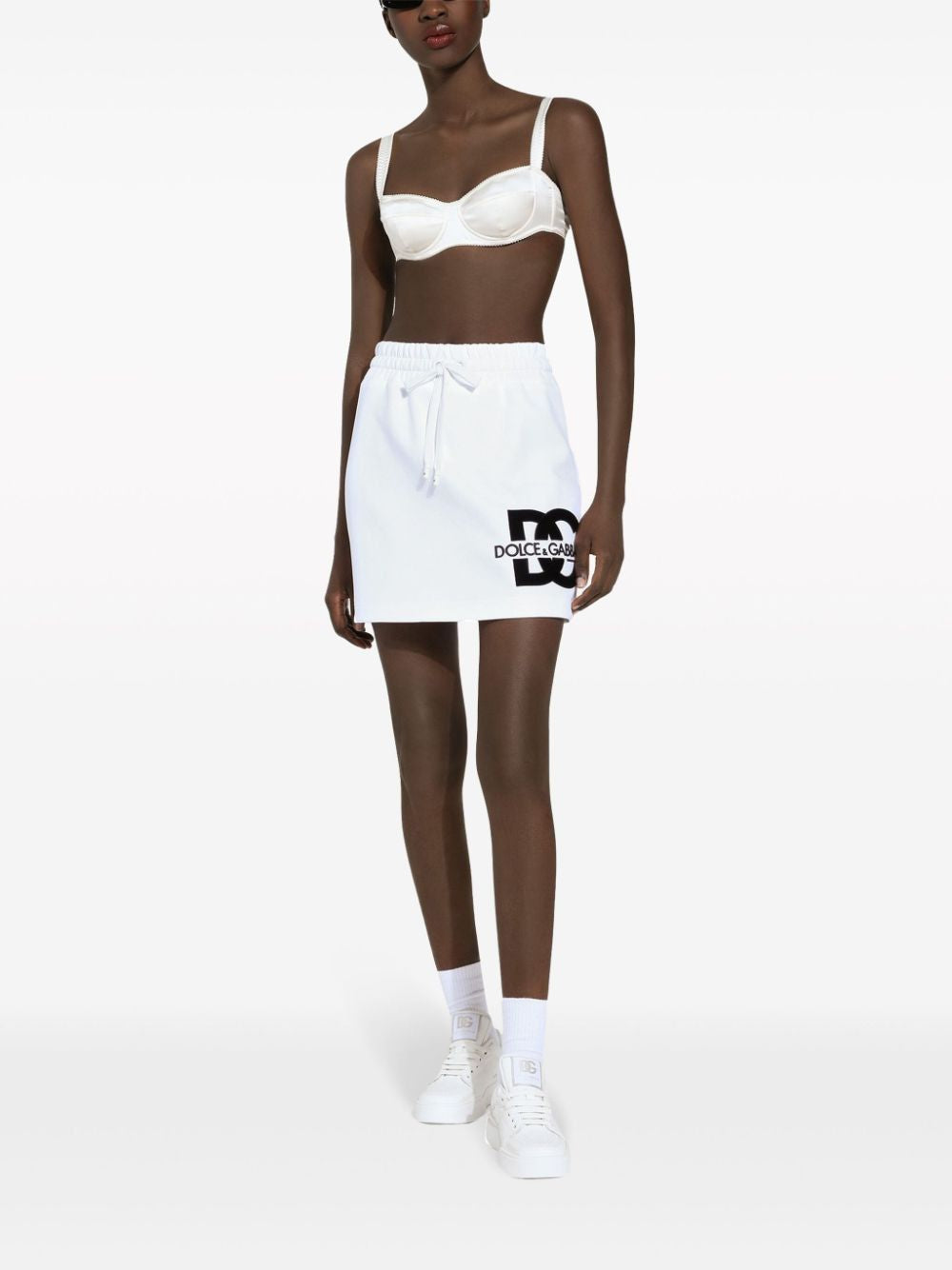 Shop Dolce & Gabbana Fleece Logo Print Skirt In White