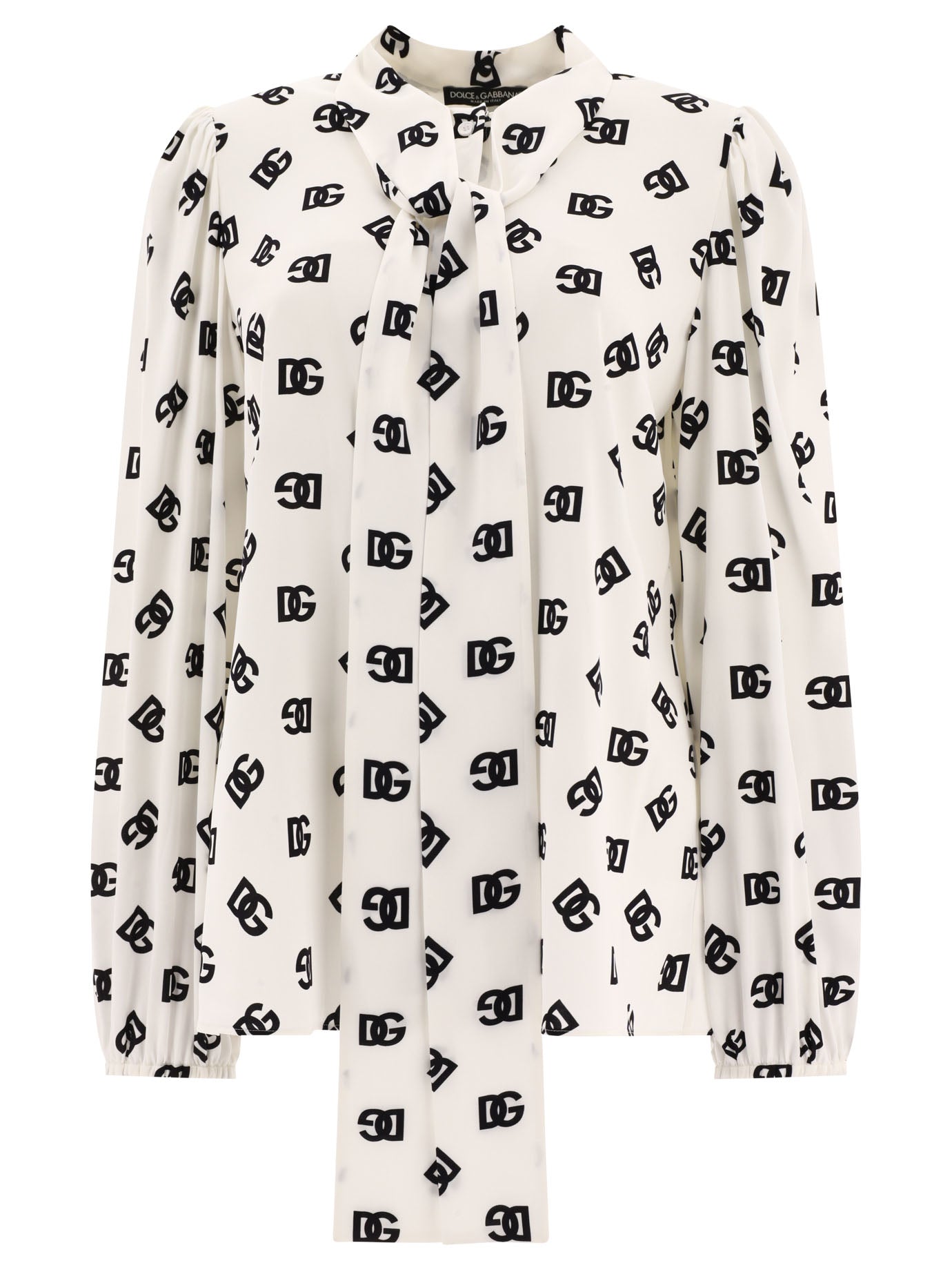 Shop Dolce & Gabbana Charmingly Chic: All-over Logo Charmeuse Shirt For Women In White