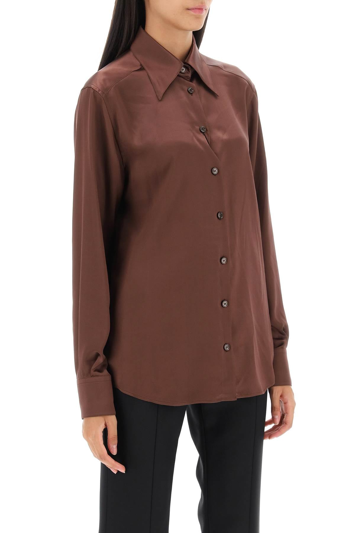 Shop Dolce & Gabbana Silk Satin Shirt For Women In Brown