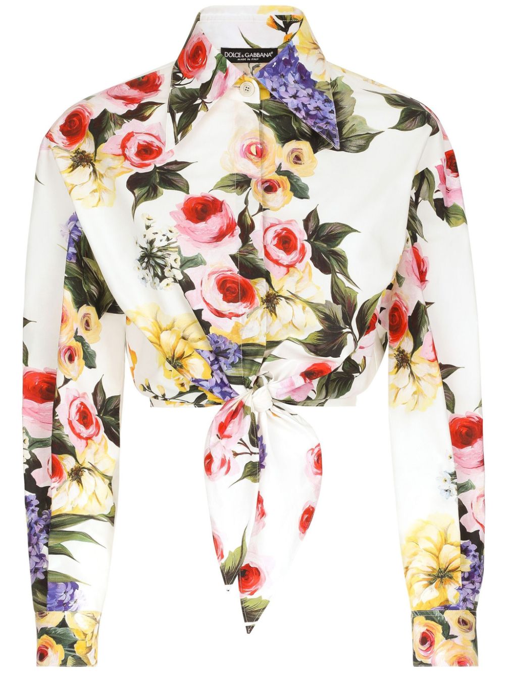 Shop Dolce & Gabbana Multicolour Front Tie Cotton Shirt For Women In White