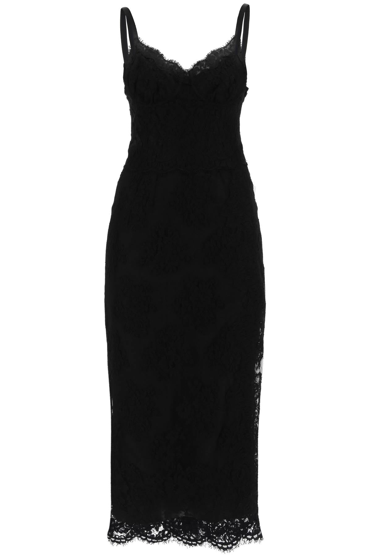 Dolce & Gabbana Fitted Lace Midi Dress With Slit For Women In Black